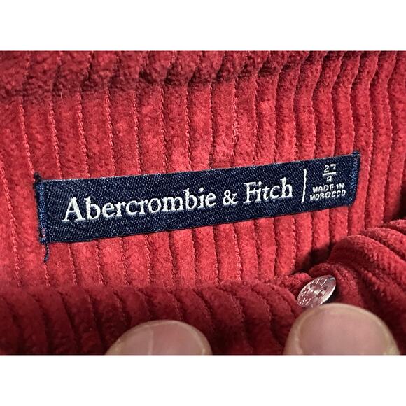 Abercrombie Red Corduroy Paper Bag Pants Tie Belt Womens 27 / 4 Cotton Pockets - Picture 5 of 6